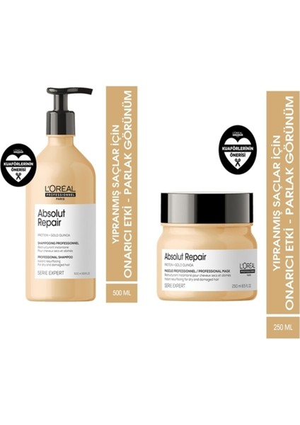 L'Oréal Paris Serie Expert Absolut Repair Onarıcı Şampuan 500 ml + Serie Expert Absolut Repair Maske