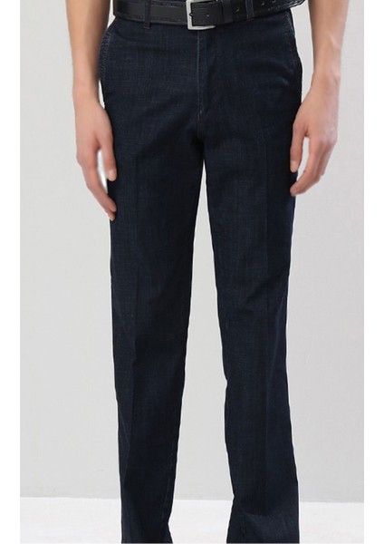 Erkek Siyah Klasik Kesim Yandan Cepli Kot Pantolon