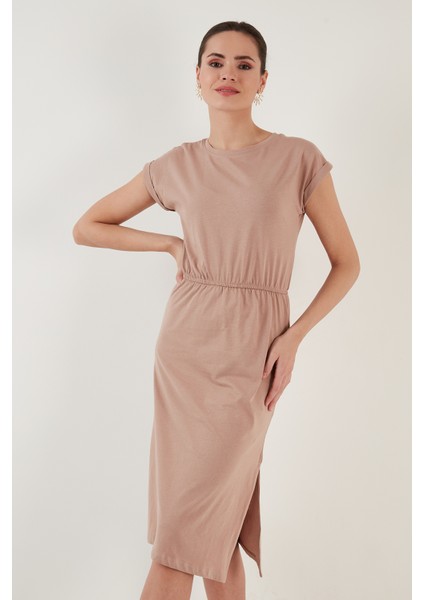 Pamuklu Kısa Kollu Çift Yırtmaçlı Midi Elbise Bayan Elbise 5864205 fiyatları