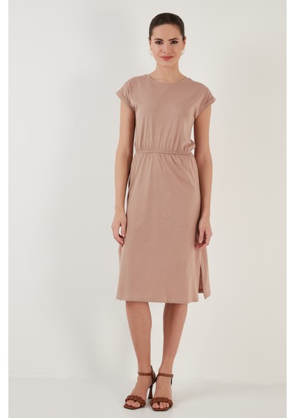 Pamuklu Kısa Kollu Çift Yırtmaçlı Midi Elbise Bayan Elbise 5864205 indirimleri