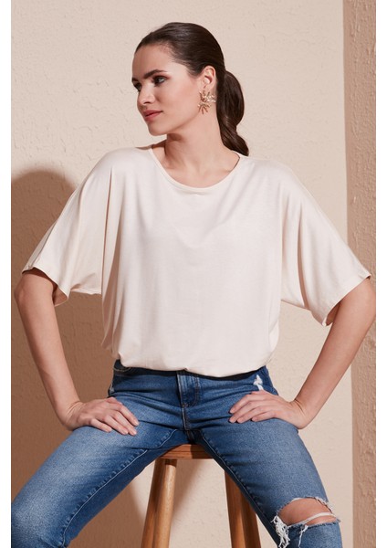 Bisiklet Yaka Oversize Esnek Dokulu Bluz Bayan Bluz 5864528