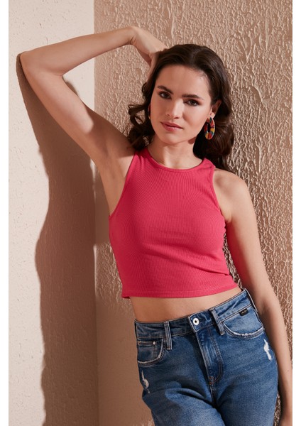 % 100 Pamuk Fitilli Super Crop Örme Atlet Bayan Atlet 5864215