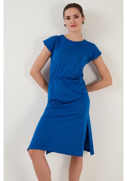Pamuklu Kısa Kollu Çift Yırtmaçlı Midi Elbise Bayan Elbise 5864205 fiyatları