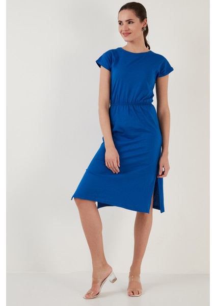 Pamuklu Kısa Kollu Çift Yırtmaçlı Midi Elbise Bayan Elbise 5864205 modelleri