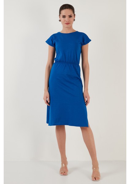Pamuklu Kısa Kollu Çift Yırtmaçlı Midi Elbise Bayan Elbise 5864205 indirimleri