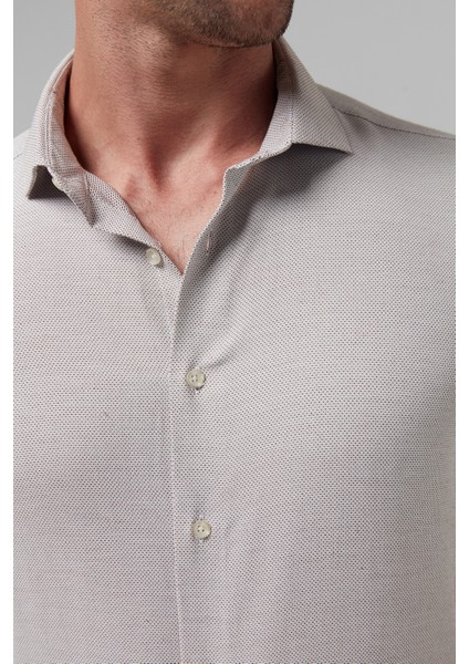 Slim Fit Kahverengi Armürlü Gömlek 9EF022111288M fiyatları