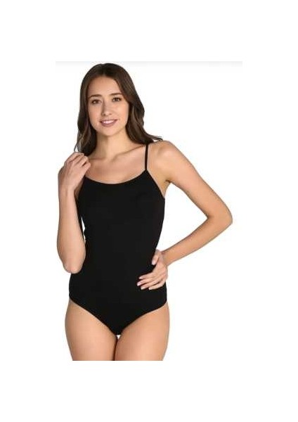 Kadın 6"lı Siyah Ip Askılı Pamuklu Likralı Kancalı Çıtçıtlı Body Zıbın 0148