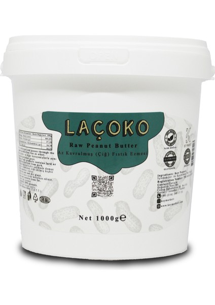 1 KG Kova Şekersiz, Katkısız, Glutensiz, Vegan, Doğal Az Kavrulmuş (ÇİĞ) Yer Fıstığı Ezmesi (1 KG)