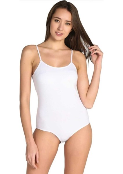 Kadın 6"lı Beyaz Ip Askılı Pamuklu Likralı Kancalı Çıtçıtlı Body Zıbın 0148