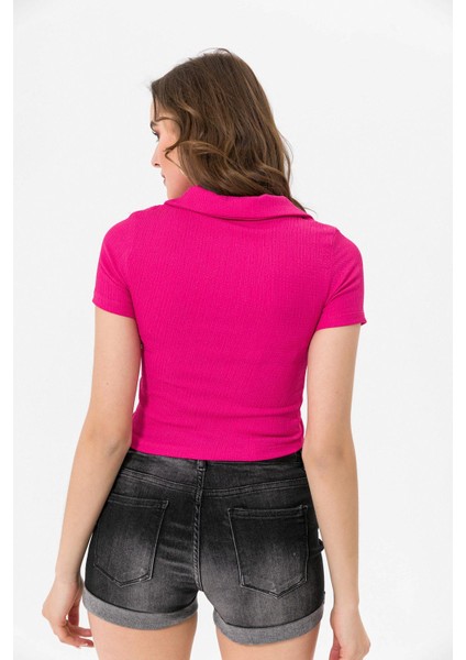 Kadın Önü Büzgü Detaylı Crop Bluz