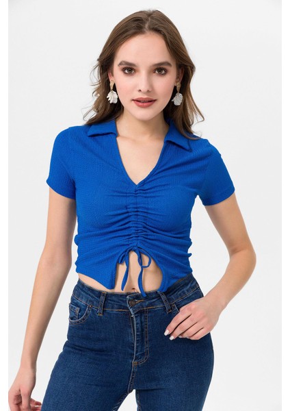 Kadın Önü Büzgü Detaylı Crop Bluz fiyatları