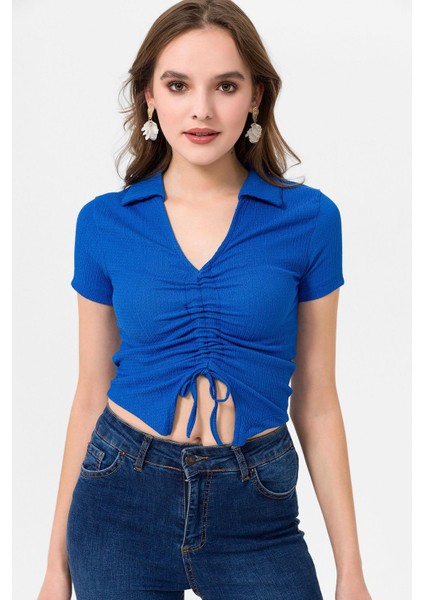 Kadın Önü Büzgü Detaylı Crop Bluz fırsatları