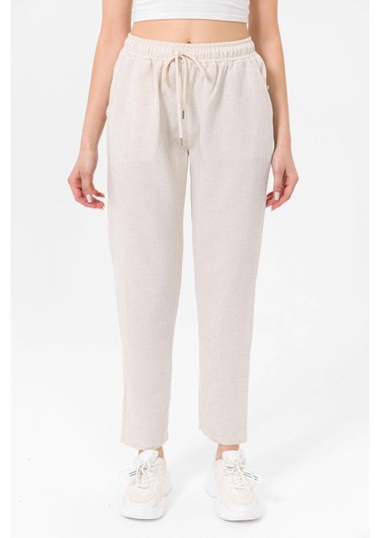 Kadın Beli Lastikli Keten Pantolon modelleri
