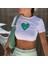 Vintage Green Heart Baskılı Beyaz Crop 1