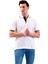 Beyaz Üzerine Geometrik Desenli Yaka Kol Biye Detaylı Polo Yaka Kısakol Pamuk Slim Fit Tişört 5