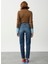 Yüksek Bel Dar Paça Mom Fit Indigo Kadın Denim Pantolon DT10104 Orta Indigo 2