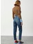 Yüksek Bel Dar Paça Mom Fit Indigo Kadın Denim Pantolon DT10104 Orta Indigo 3