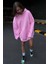 Pembe Kapüşonlu Şardonlu Oversize Sweatshirt MG1566 2