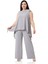 Büyük Beden Bluz Pantolon Gri Takım 1
