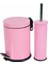 Pembe Çelik Banyo Seti Metal 3 Litre Pedallı Çöp Kovası ve Wc Fırçası Set 1