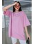 Açık Pembe Basic Düz Baskısız Oversize Salas Boyfriend Kadın T-Shirt 4