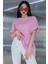 Açık Pembe Basic Düz Baskısız Oversize Salas Boyfriend Kadın T-Shirt 2