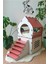 Dekoratif Ahşap Kedi Evi Teraslı 2 Katlı Merdivenli Kedi Evi Pembe - Beyaz 2
