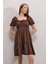 2351 Kloş Poplin Elbise - Kahverengi 5