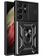 Samsung Galaxy S23 Ultra İçin Kaydırmalı Kamera Kapağı ve Yüzük Tutuculu Telefon Kılıfı - Siyah (Yurt Dışından) 1