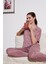 Desenli Kısa Kollu Beli Lastikli Gömlek Yaka Dokuma Pijama Takım Bayan Pijama Takımı 6097515 1