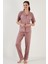 Desenli Kısa Kollu Beli Lastikli Gömlek Yaka Dokuma Pijama Takım Bayan Pijama Takımı 6097515 2