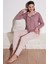 Desenli Beli Lastikli Uzun Kollu Gömlek Yaka Dokuma Pijama Takım Bayan Pijama Takımı 6097520 1