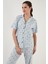 Desenli Kısa Kollu Beli Lastikli Gömlek Yaka Dokuma Pijama Takım Bayan Pijama Takımı 6097515 3