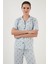 Desenli Kısa Kollu Beli Lastikli Gömlek Yaka Dokuma Pijama Takım Bayan Pijama Takımı 6097515 4