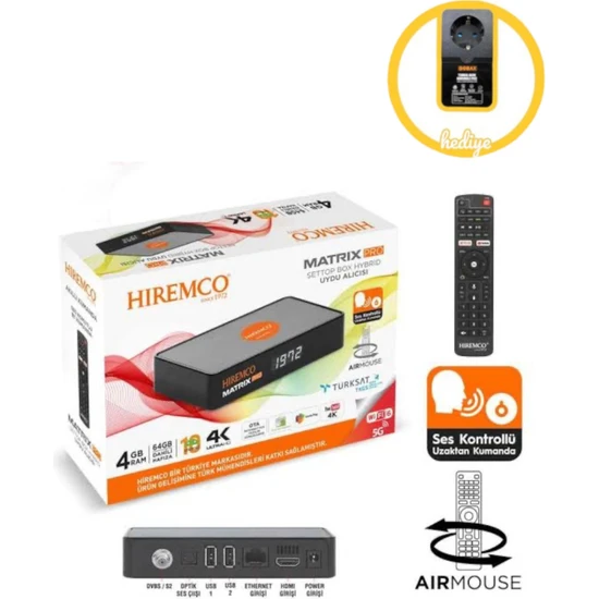 Hiremco 2023 Hediyeli Matrix Pro Android Tv Box - Çanaklı-Çanaksız Internet 4K Uydu Alıcısı - 4/64 GB Tkgs -Media Player