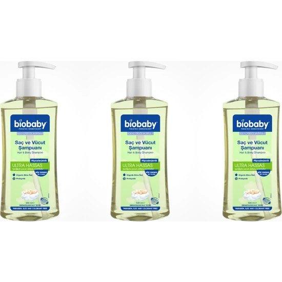 Biobaby Ultra Hassas Saç Ve Vücut Bebek Şampuanı 500 ml Prebiyotik Alman Papatyası - Organik Içerik 3 Lü Set