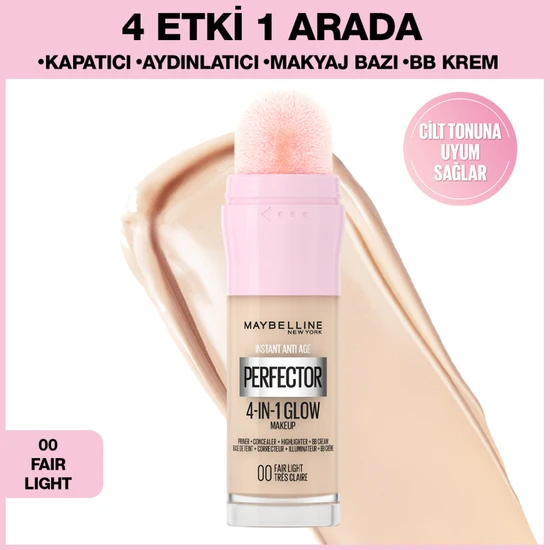 hepsiburada Maybelline New York Instant Perfector Glow 4 Etki 1 Arada Fondöten- 00 Fair Light hepsiburada Maybelline New York Instant Perfector Glow 4 Etki 1 Arada Fondöten- 00 Fair Light