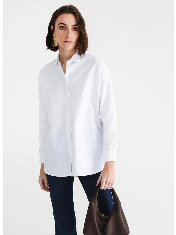 Aeropostale Gömlek Yaka Düz Beyaz Kadın Gömlek K-Rones
