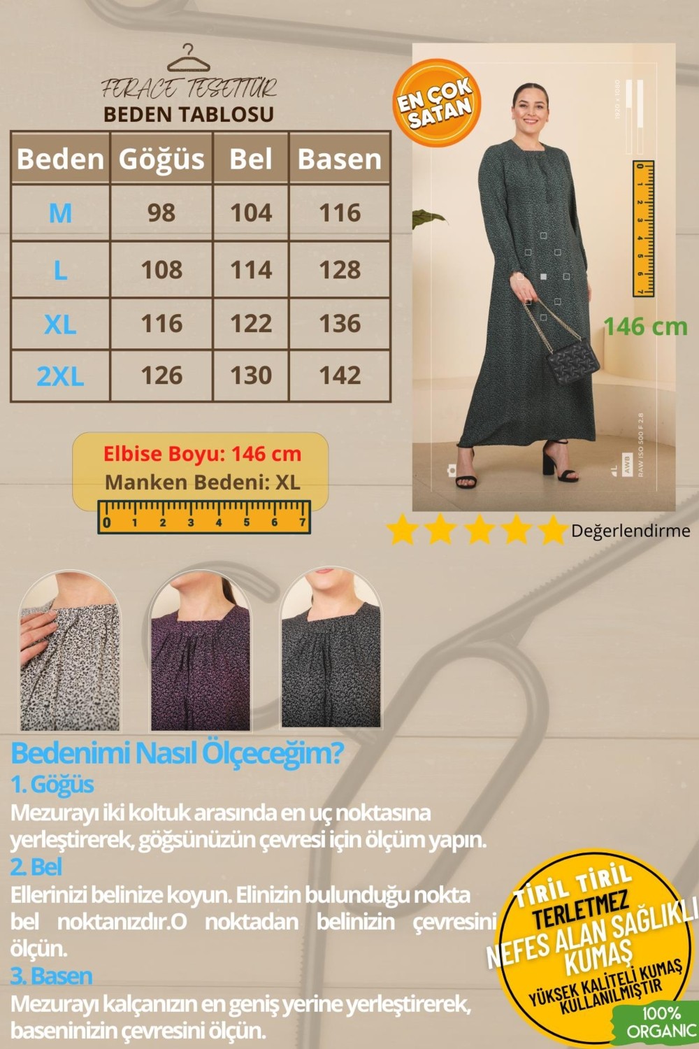 FERACE Kadin Buyuk Beden Çıtır Desen Uzun Anne Günlük Elbise görsel 2