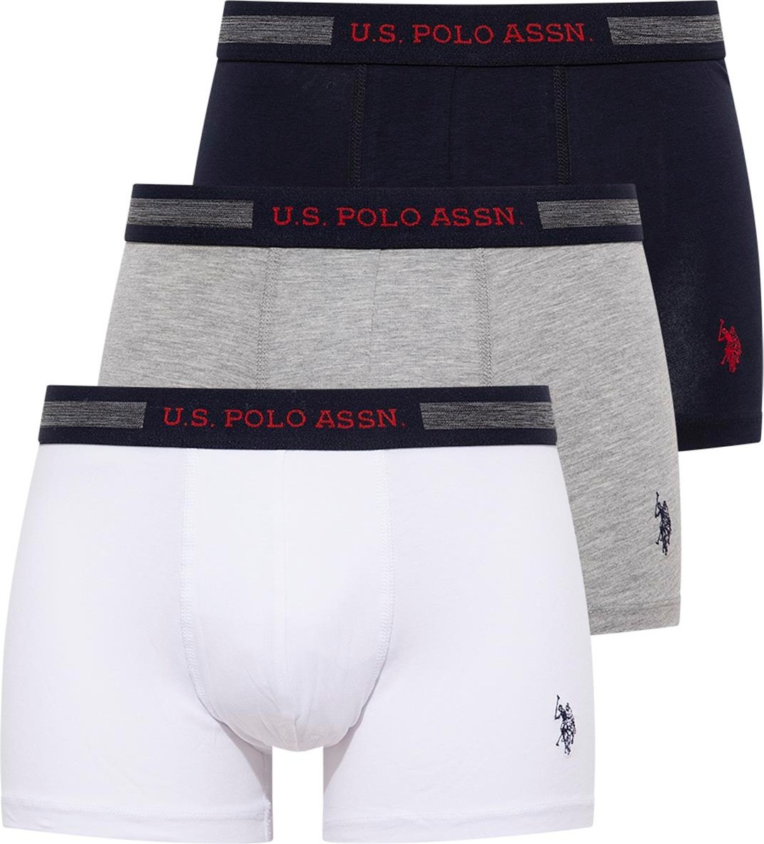 U.S. Polo Assn. Erkek Lacivert - Beyaz - Gri Melanj 3'lü Boxer 90004