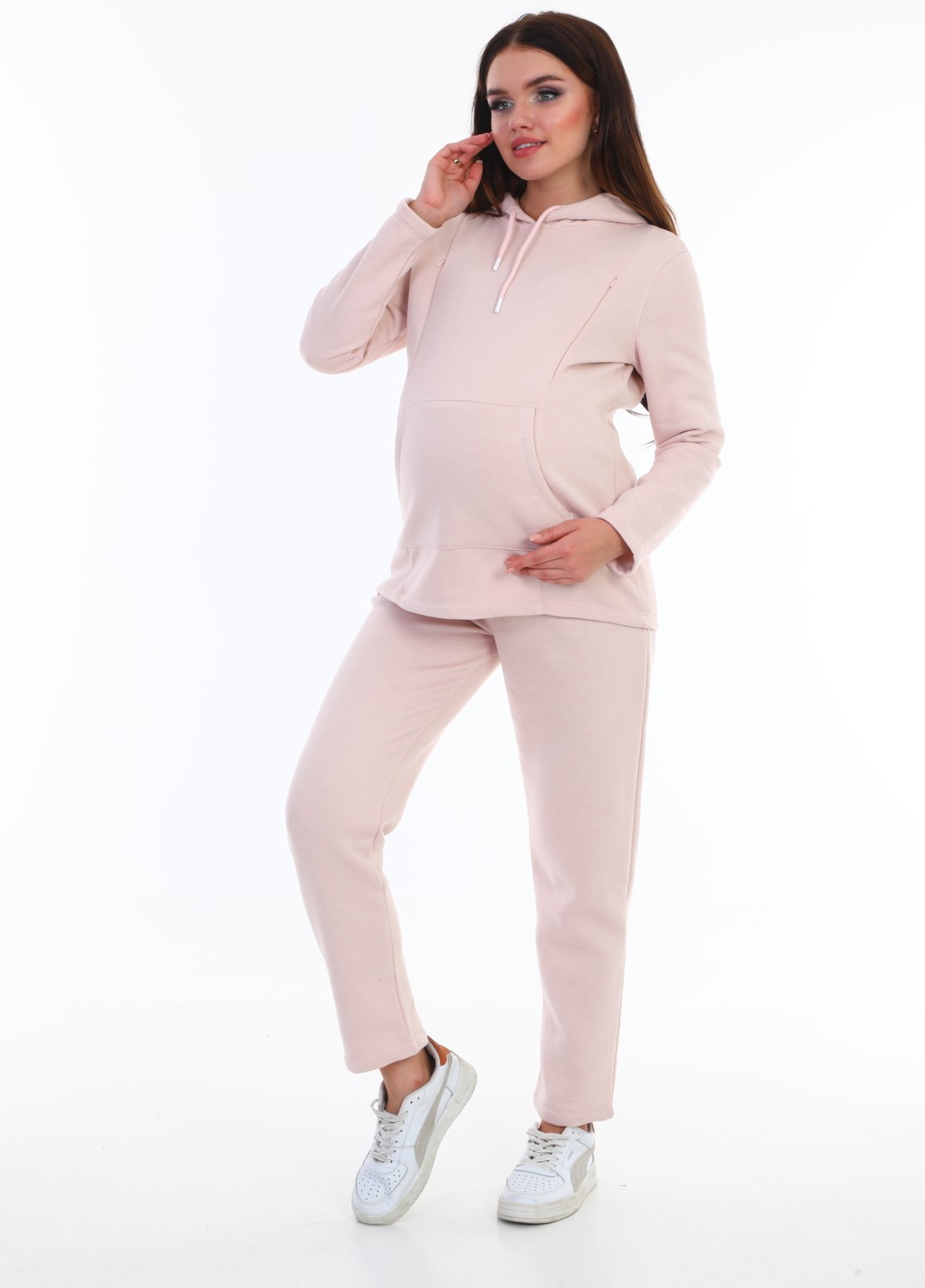 Gebbem Hamile ve Loğusa Kadın Soft Pink Bel Ölçüsü Ayarlanabilir Lastikli Yüksek Bel Pamuk Jogger Pantalon görsel 2