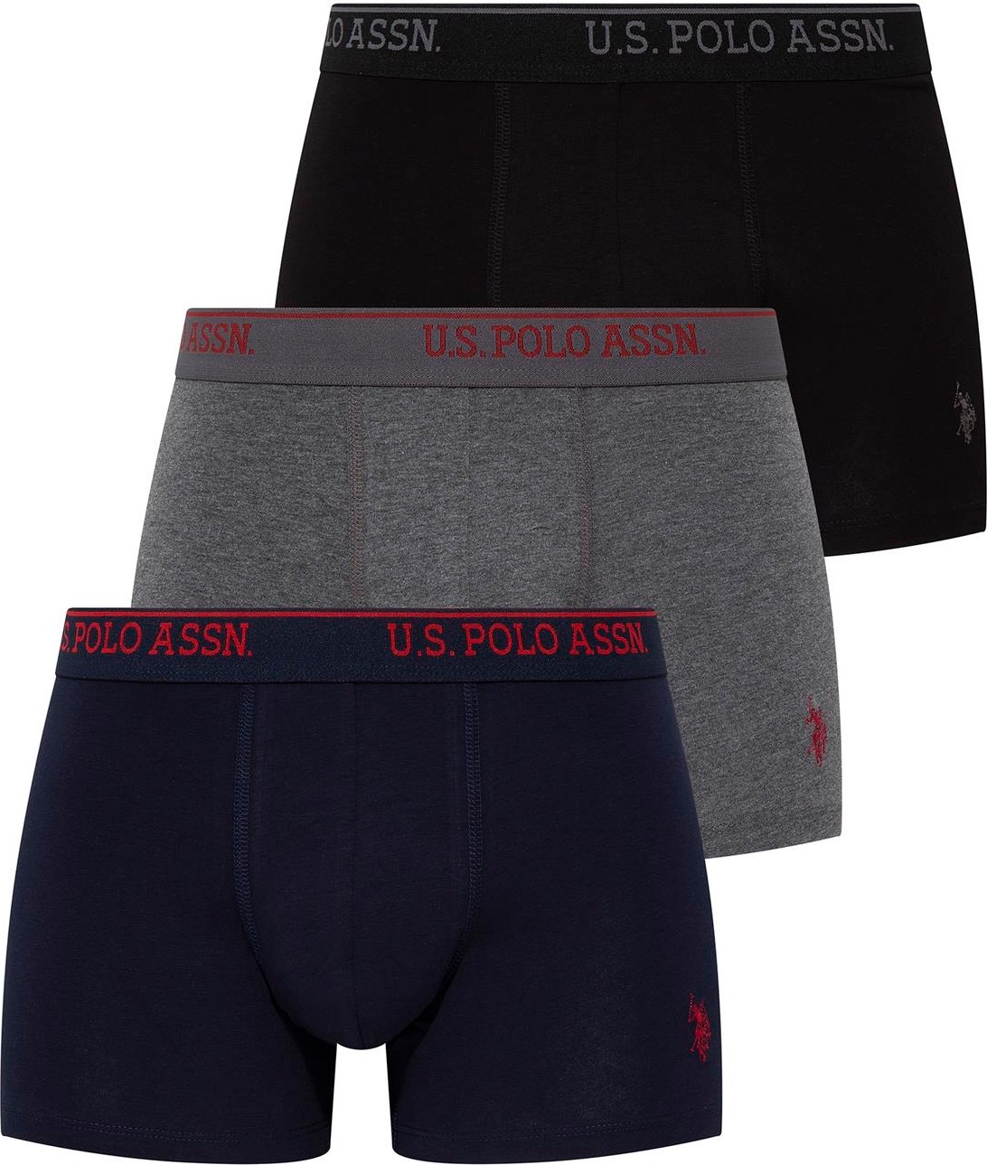 U.S. Polo Assn. Erkek Siyah - Antrasit Melanj - Lacivert 3'lü Boxer 90005