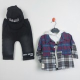 Andes Butik Oduncu Gömlekli Şapkalı Erkek Bebek 4'lü Takım