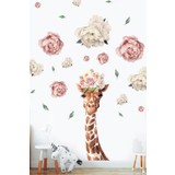 Ada Duvar Çiçekli Zürafa Duvar Sticker