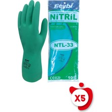 Beybi Ntl-33 Yeşil Kimyasal Koruyucu Nitril İş Eldiveni 10 Beden 5 Paket