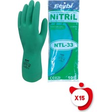 Beybi Ntl-33 Yeşil Kimyasal Koruyucu Nitril İş Eldiveni 10 Beden 15 Paket