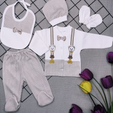 Baby Kids Colors Ayıcıklı Kahve Papyonlu Yenidoğan Bebek 5 Li Hastane Çıkış Seti K2151