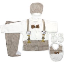 Baby Kids Colors Ayıcıklı Kahve Papyonlu Yenidoğan Bebek 5 Li Hastane Çıkış Seti K2151