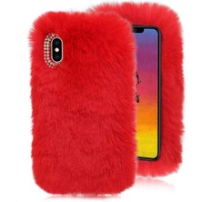 TahTicMer Omix X600 Uyumlu Kılıf Peluş Tüylü Swarovski Taşlı Pofuduk Silikon Kapak Tpu