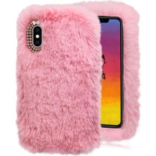 TahTicMer Omix X600 Uyumlu Kılıf Peluş Tüylü Swarovski Taşlı Pofuduk Silikon Kapak Tpu